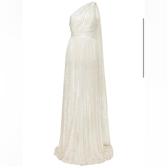NWT Elie Saab Women's Sequined Tulle One-shoulder Gown In White Ivory FR 38 US 6 - Picture 2 of 14